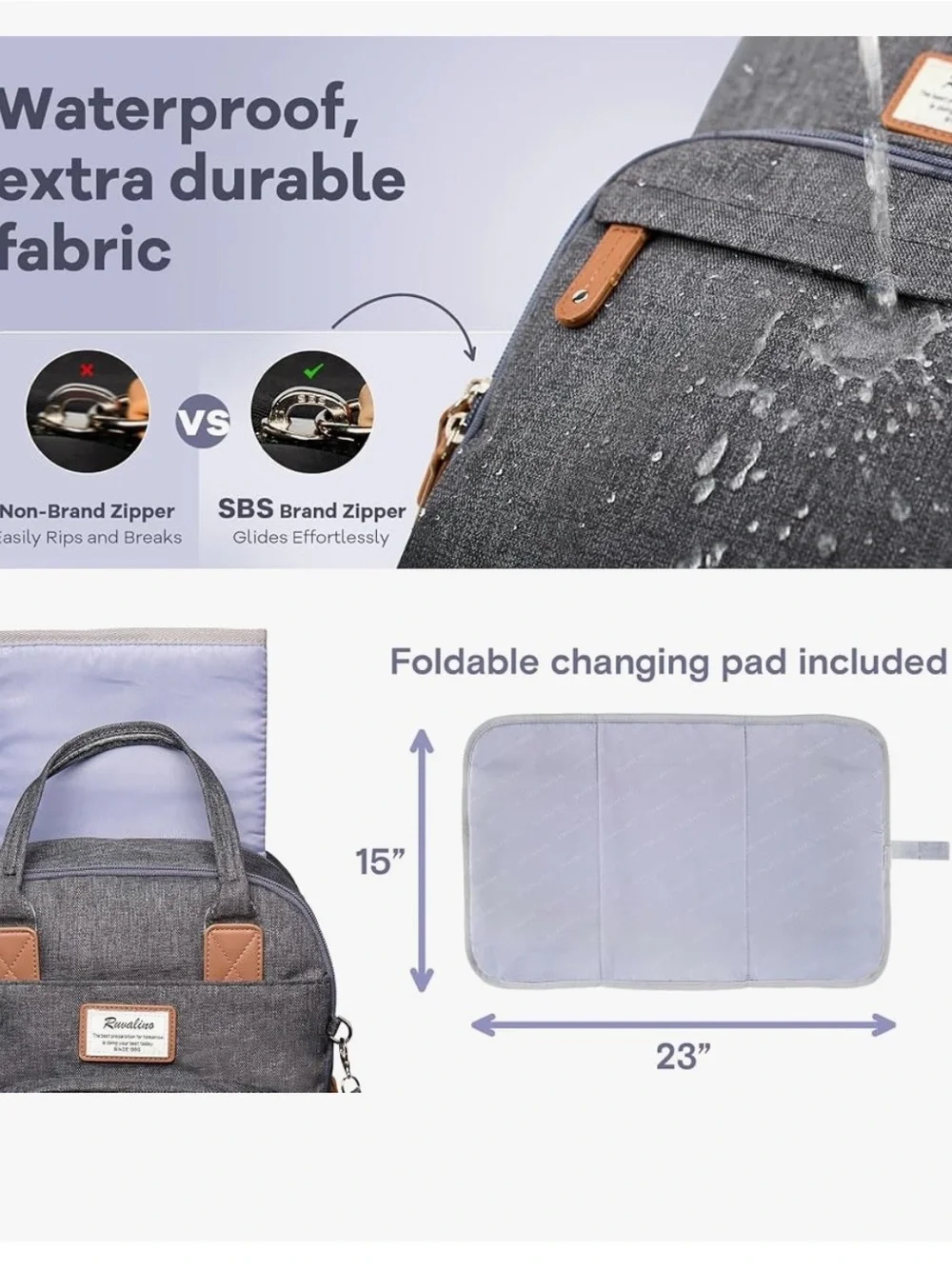 Ruvalino Gray Baby Bag Backpack diaper bag